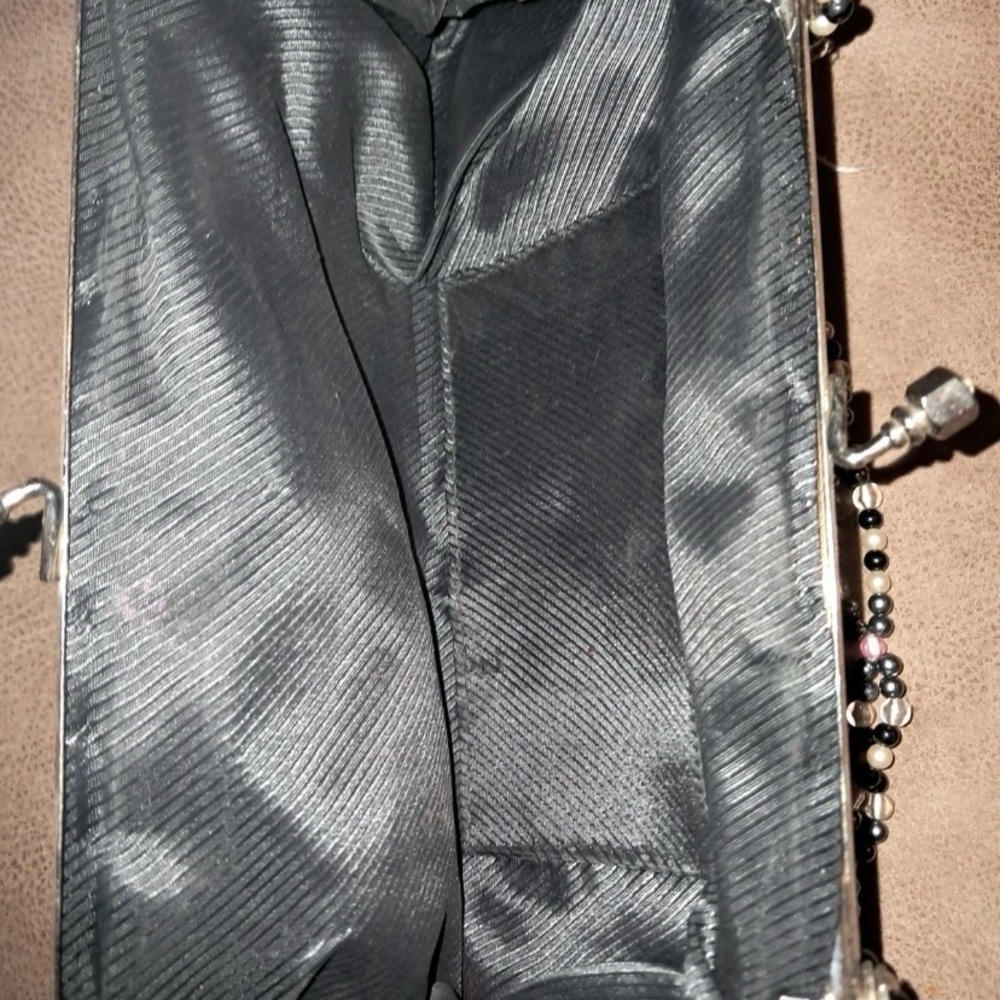 Vintage Sequin Evening Clutch – Black & Iridescent Swirl Design w/ Beaded Strap - Picture 4 of 4